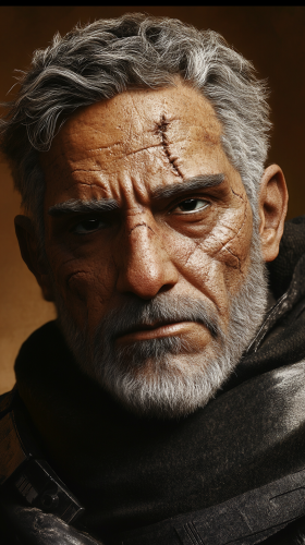 A detailed portrait of a Persian male warrior.