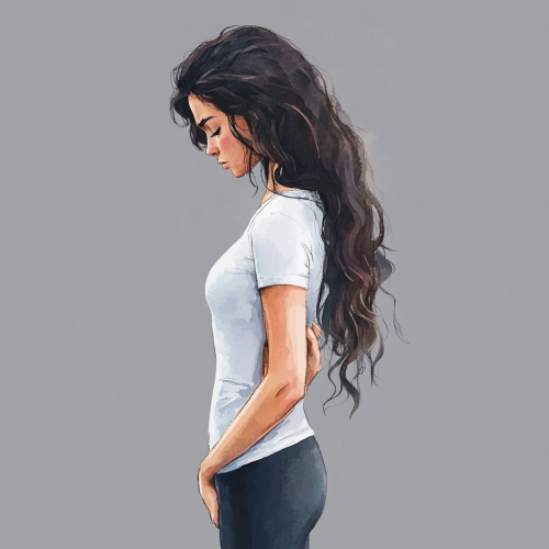 A detailed watercolor clipart of a girl in pain