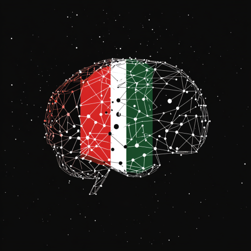A digital brain logo in UAE flag colors