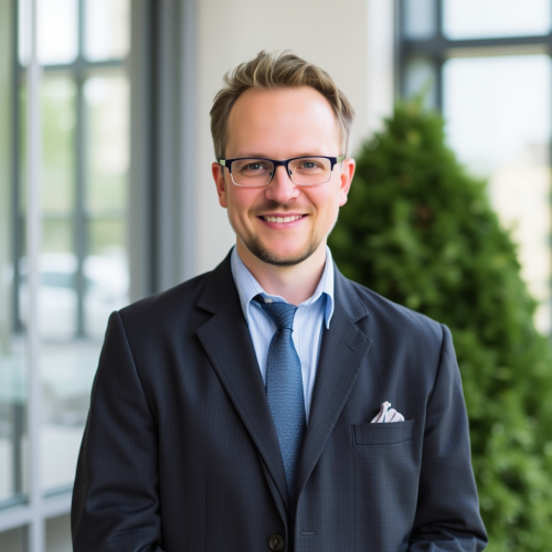A doctor named Michal Vocka in his office.