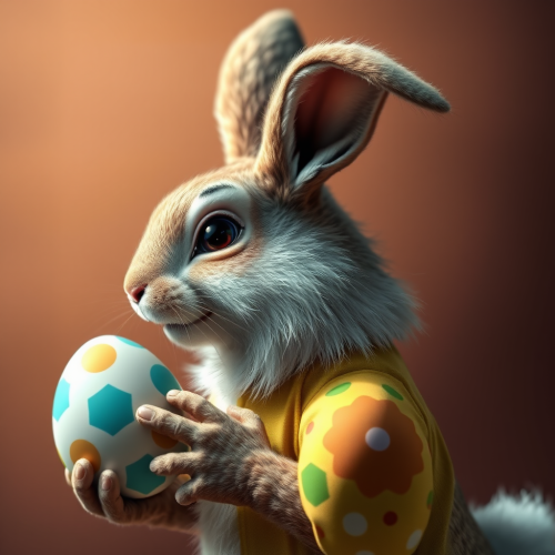 A dramatic side profile of Easter Bunny character.