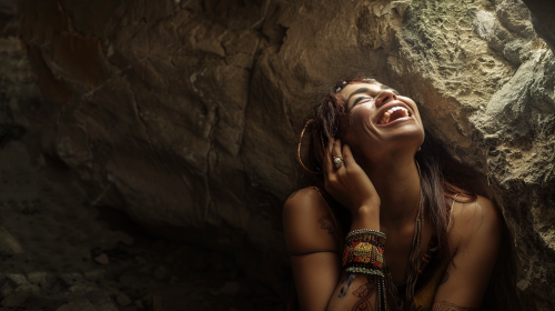 Cyclops woman laughs in her cave.