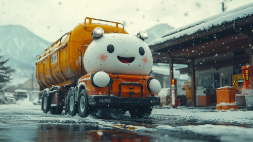 A fantasy RPG game character fuels a truck.