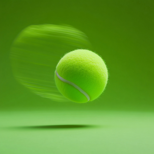 A fast tennis ball against lime green background