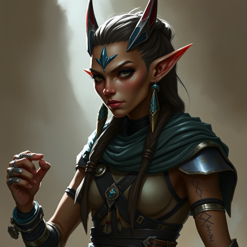 A female DND character with long pointed ears.