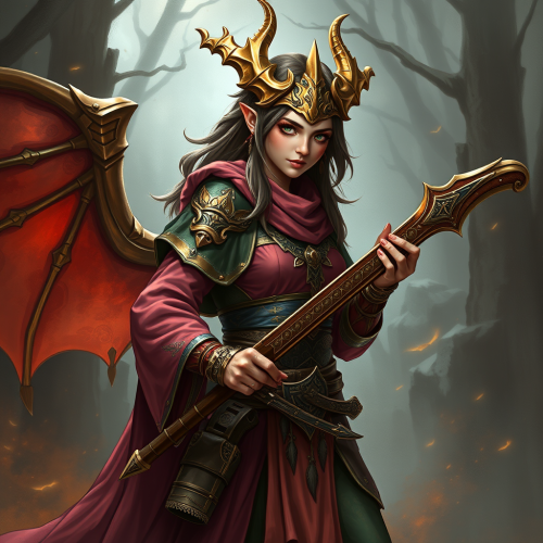 A female dragonborn bard with copper scales.