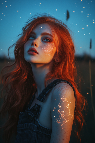 A female half elf druid with wavy red hair