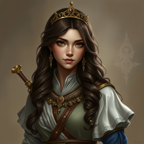 A female royalty with intelligent look, age 19