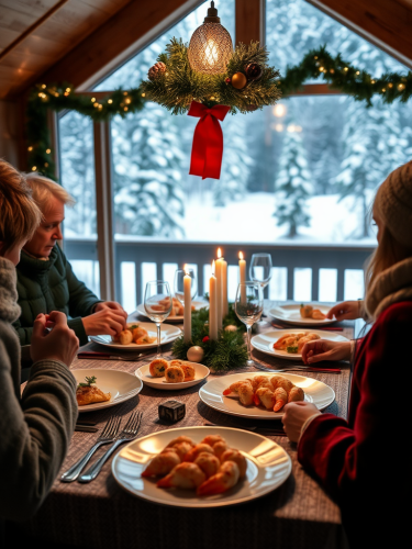 A festive Christmas dinner in Norwegian cabin.