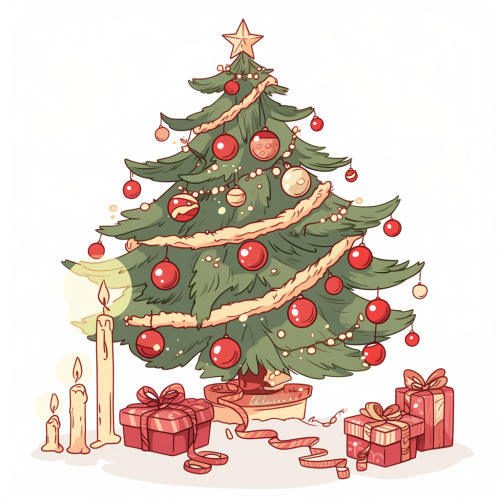 A festive Christmas tree with colorful decorations and gifts