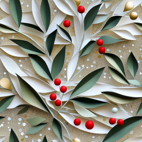A festive mistletoe paper sculpture on glitter background