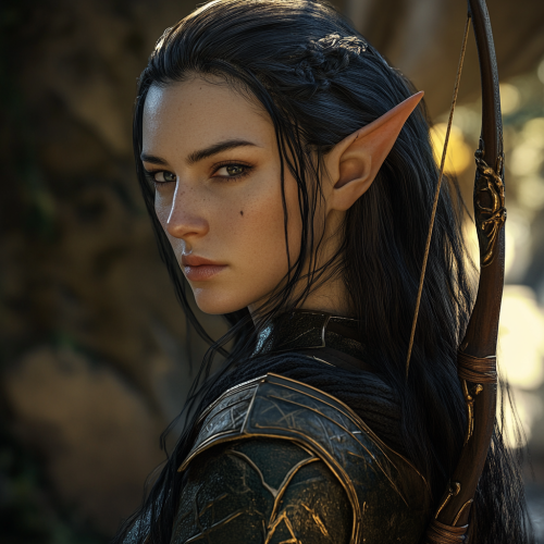 A fierce Elf woman with bow and arrow