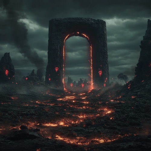 A fiery vision of hell in wide landscape