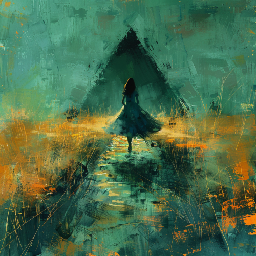 A figure in blue dress in magical realism