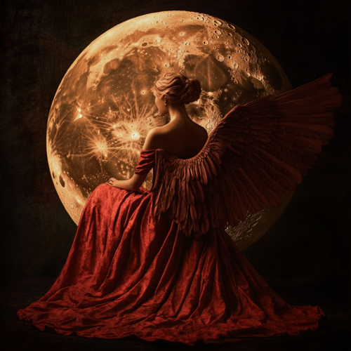 A figure with wings in front of moon