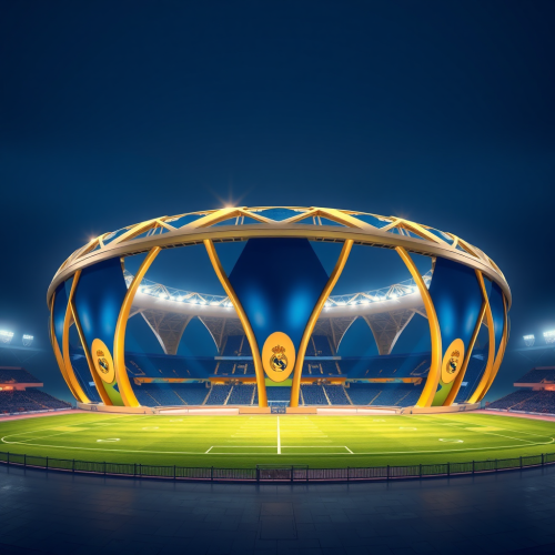 A football stadium like royal crown with blue gold.