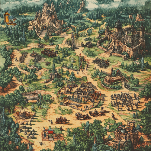 A forest army camp for 500 soldiers battle.