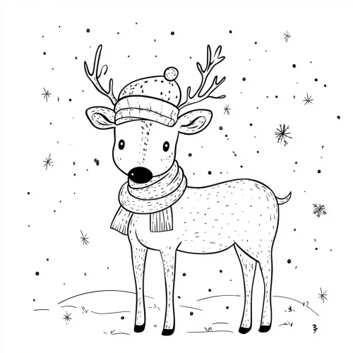 A friendly reindeer with a Christmas hat in snow