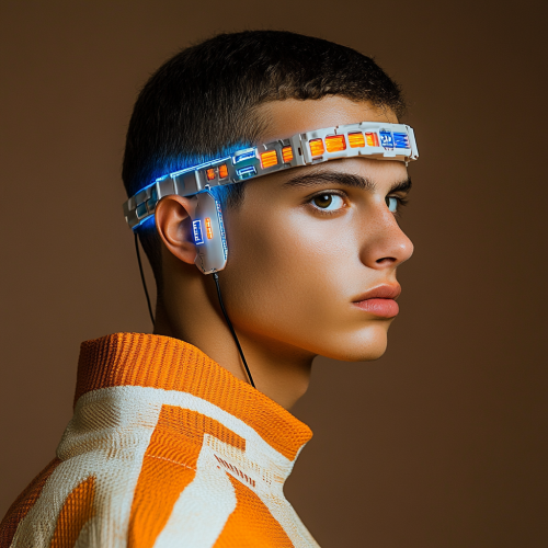 A futuristic fashion model in technologic outfit