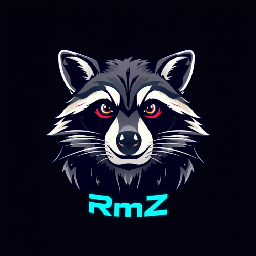 A futuristic raccoon with RmZ logo.