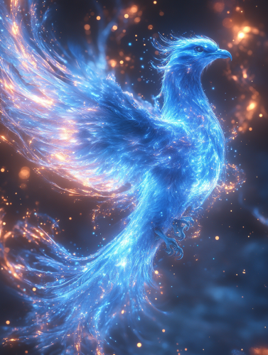A gentle blue phoenix of regeneration and vitality