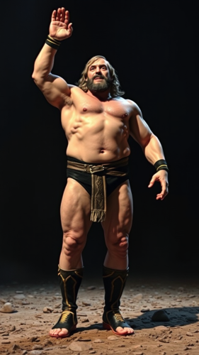 A giant standing with arms outstretched