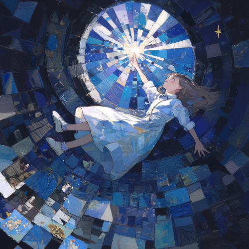 A girl dancing in a glass starlit sky.