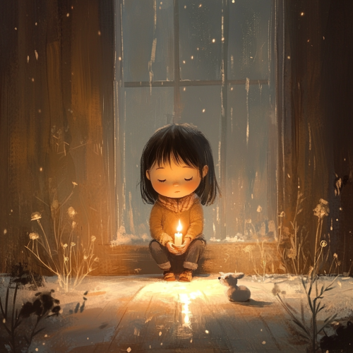 A girl in a room with a candle