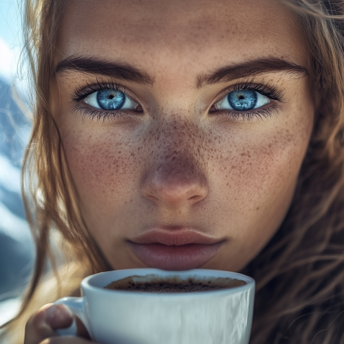 A girl with blue eyes in Swiss alps