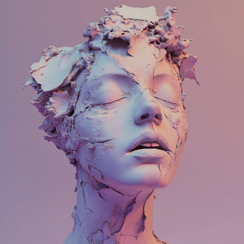 A glitched clay sculpture of a punk woman