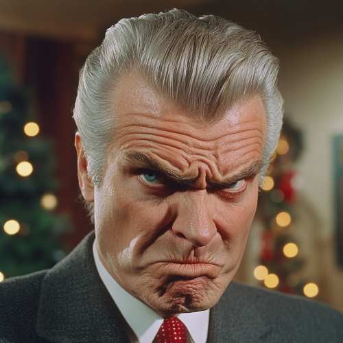 A grumpy old man at a holiday party