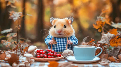 A hamster having a picnic in the forest