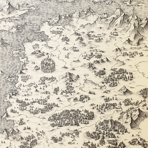 A hand-drawn fantasy map of the world.