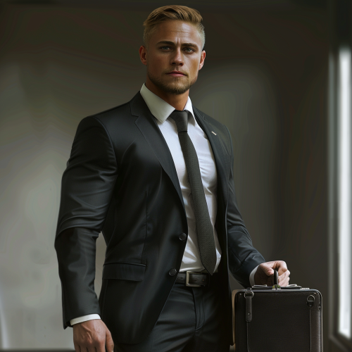 A handsome man in a suit with blonde hair.