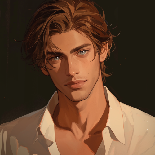 A handsome young man with pale skin and blue eyes.