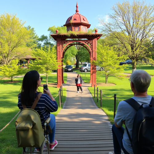 A happy girl goes to the park.