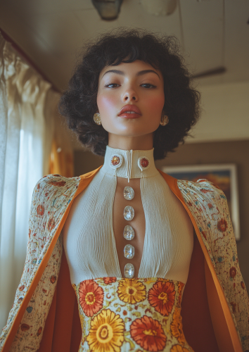 A hero wearing a cape in 70's style