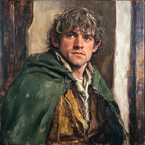 A hobbit in cozy home painted in oil