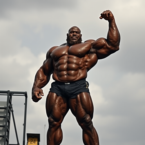 A huge, muscular bodybuilder in black.