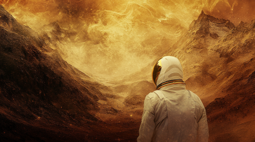 A Human in space suit on Mars