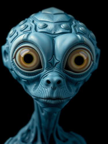 A humanoid alien with big blue eyes.