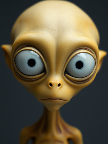 A humanoid alien with big white eyes.