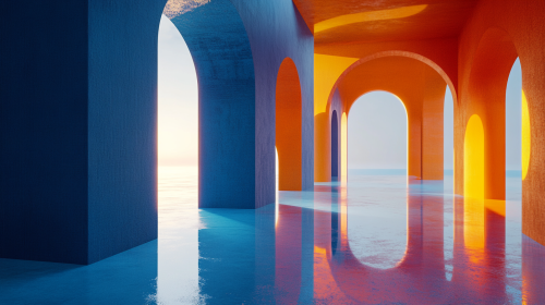 A hyper realistic blue and orange landscape image