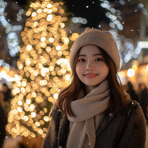 A hyper realistic winter night in European town