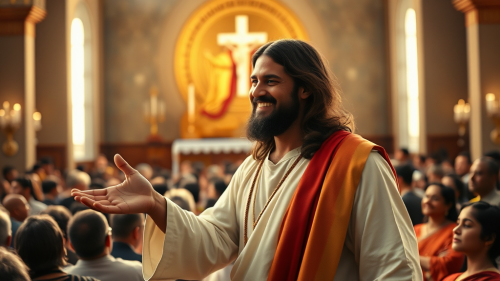 A kind Jesus in chapel blesses Kerala crowd.