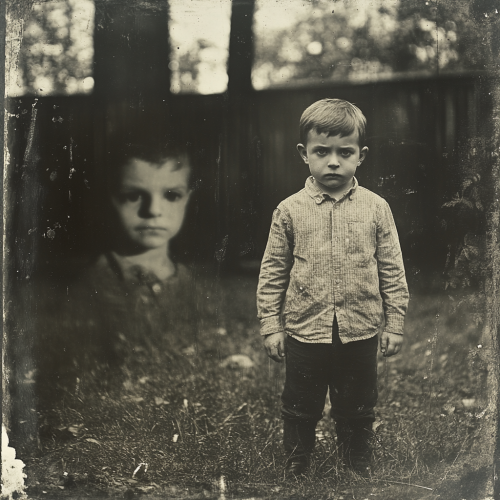 A little boy with a ghostly companion