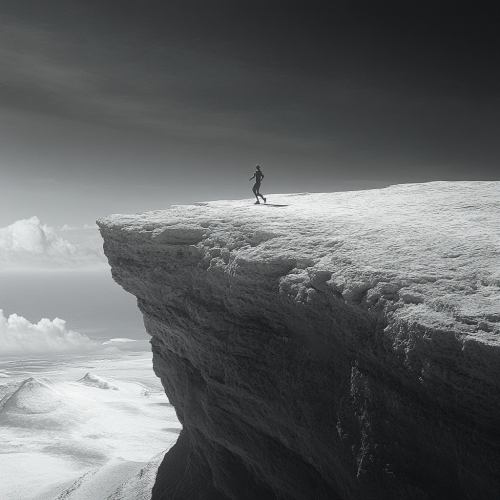 A lone runner in vast majestic landscape