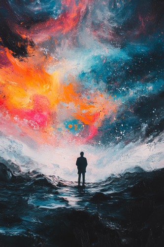 A lonely silhouette in an arctic storm