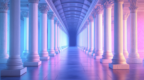 A luxurious Roman themed metallic chrome pillar display.