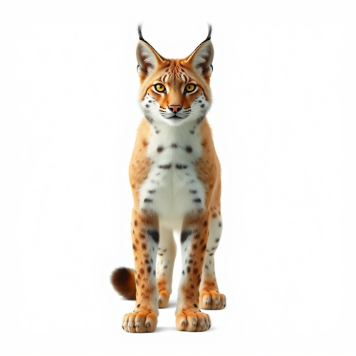 A lynx standing on two legs, looking ahead.